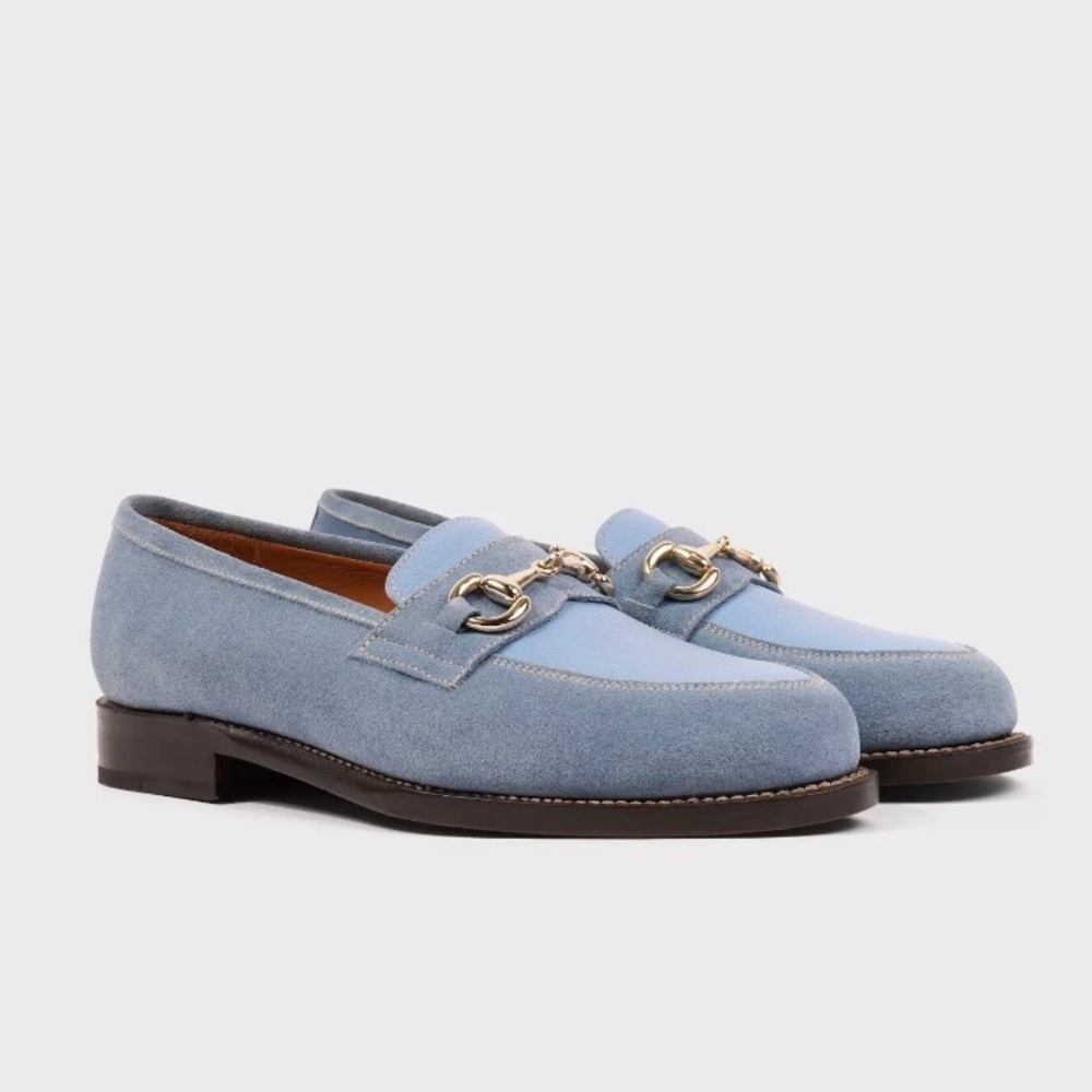 NEW Sporty & Rich x Morjas Sky Blue Leather & Suede Loafers Size 7